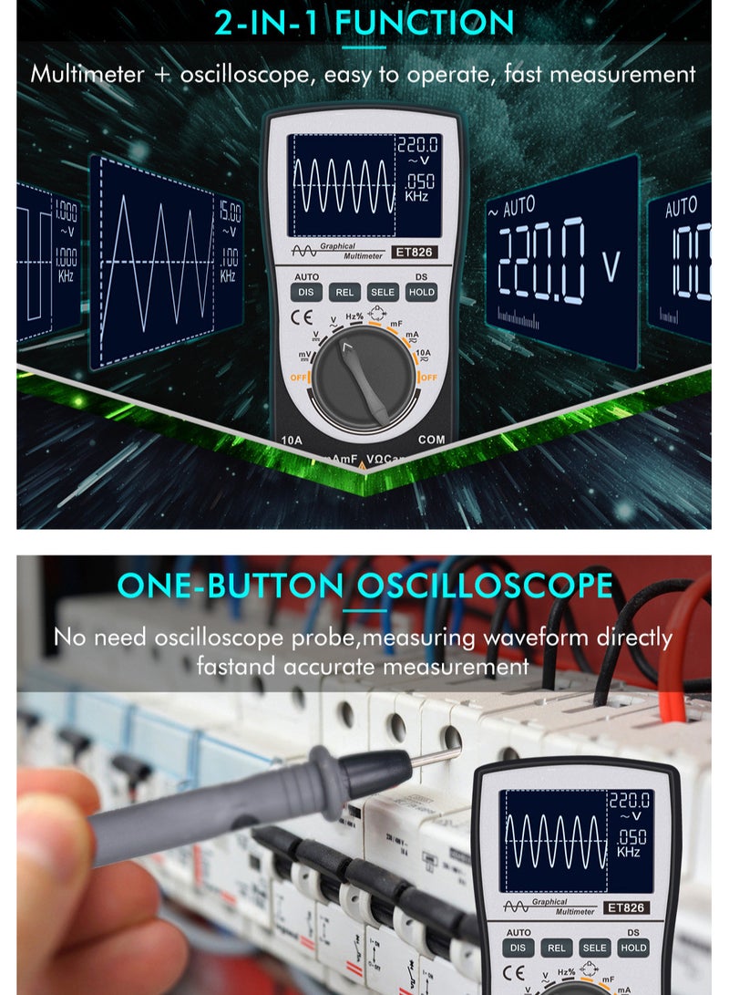 2-in-1 Intelligent Digital Oscilloscope Multimeter DC/AC Current Voltage Resistance Frequency Diode Tester 4000 Counts 20KHz Analog Bandwidth 200Ksps Maximum Real-Time Sampling Rate - Image 5