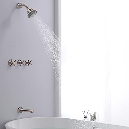 KAPHOME 3 Handles Tub Shower Faucet Set,Bathtub Faucet Set with Tub Spout,Tub and Shower Trim Kit with Valve,Wall Mounted,Brushed Nickel,KHSSN05U - Image 2