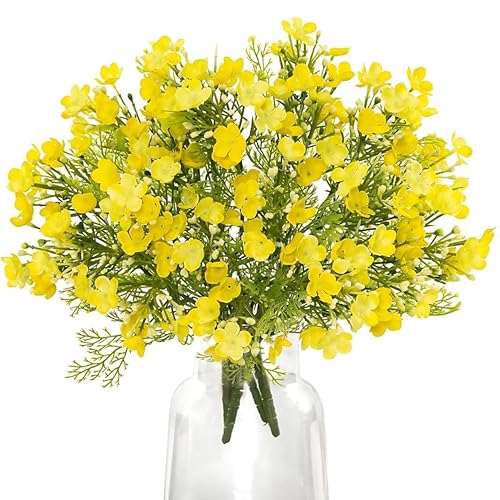 CURATED CART 2 Pcs Artificial Flowers Bunch for Home Decoration - Milan Baby Breath 35cm Artificial Faux Gypsophila Bouquets for Home, Wedding, Party, Wreath, Garden & Floral Decor, (Yellow) - Image 1