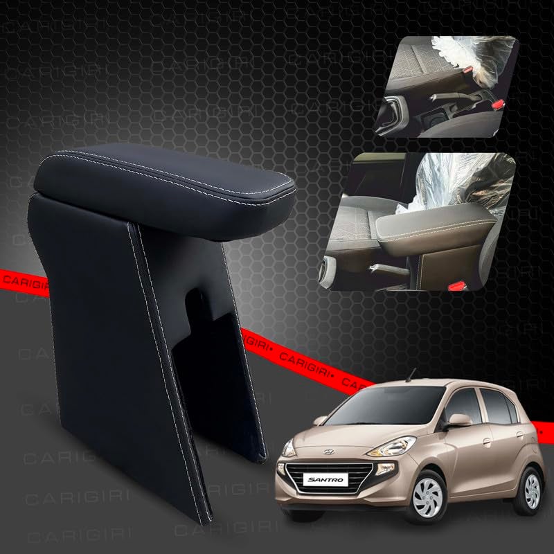 Carigiri Premium Finish Car Armrest with Storage Box And High Density Moulded Foam For Hyundai Santro (Models-2018-2024) (Black With White Double Stitching,Nappa Leatherette) - Image 2