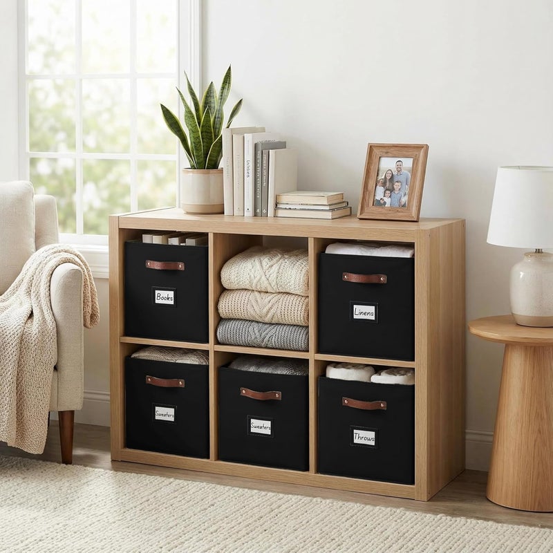 DECOMOMO Fabric Storage Cubes, Storage Bins with Labels, Baskets for Shelves Kallax Closet Toy (Cube 13" / 6pcs, Black) - Image 2
