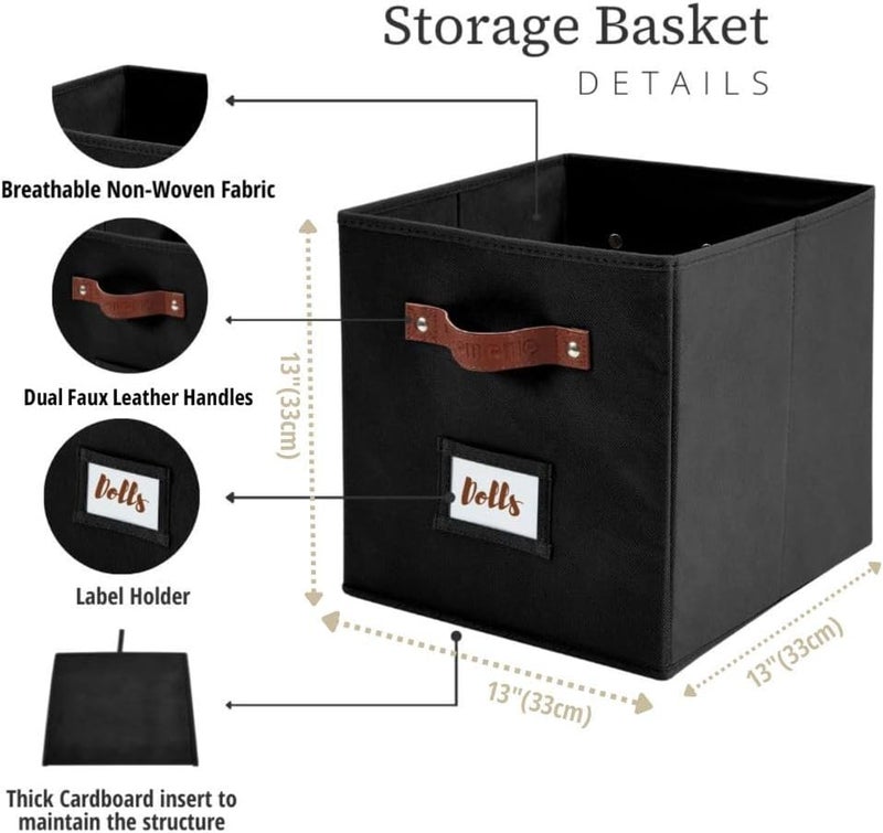 DECOMOMO Fabric Storage Cubes, Storage Bins with Labels, Baskets for Shelves Kallax Closet Toy (Cube 13" / 6pcs, Black) - Image 3