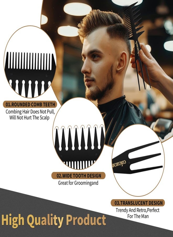 joaoxoko Wide Tooth Comb Set for Men - 4 Pcs Professional Barber Combs with Anti-Static Design, Reduce Hair Pulling for Curly Thick Hair, Textured ABS Black Combs for Travel Salon Home Grooming - Image 4