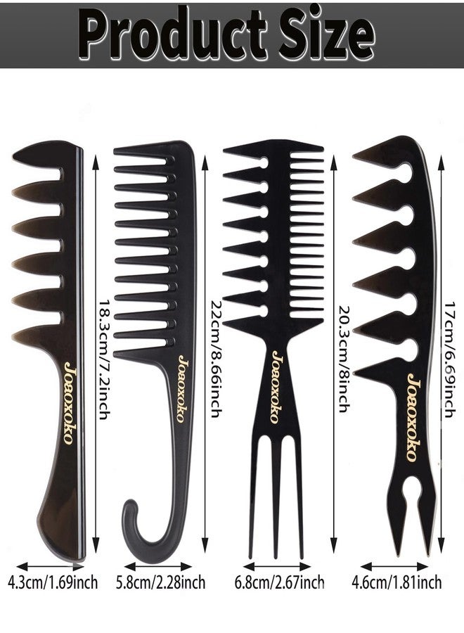 joaoxoko Wide Tooth Comb Set for Men - 4 Pcs Professional Barber Combs with Anti-Static Design, Reduce Hair Pulling for Curly Thick Hair, Textured ABS Black Combs for Travel Salon Home Grooming - Image 2