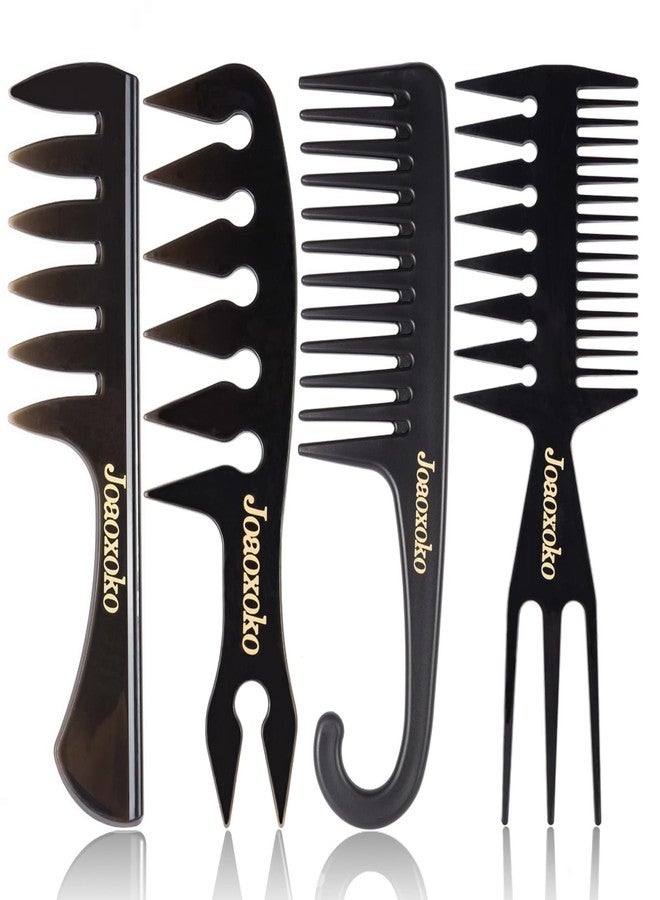joaoxoko Wide Tooth Comb Set for Men - 4 Pcs Professional Barber Combs with Anti-Static Design, Reduce Hair Pulling for Curly Thick Hair, Textured ABS Black Combs for Travel Salon Home Grooming - Image 1