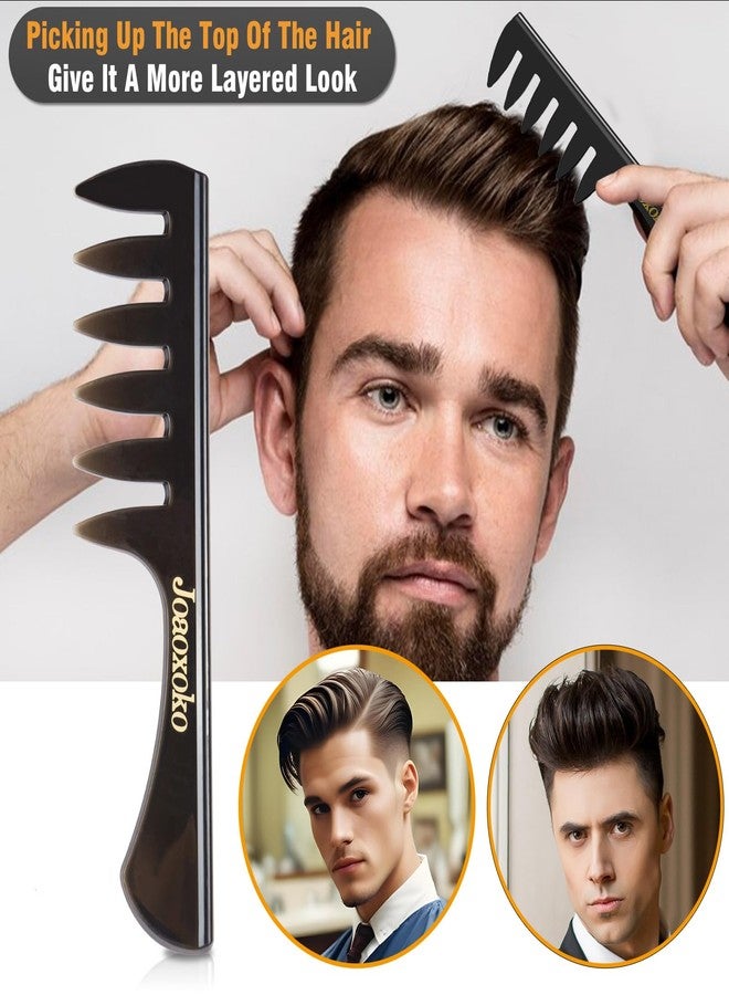 joaoxoko Wide Tooth Comb Set for Men - 4 Pcs Professional Barber Combs with Anti-Static Design, Reduce Hair Pulling for Curly Thick Hair, Textured ABS Black Combs for Travel Salon Home Grooming - Image 3