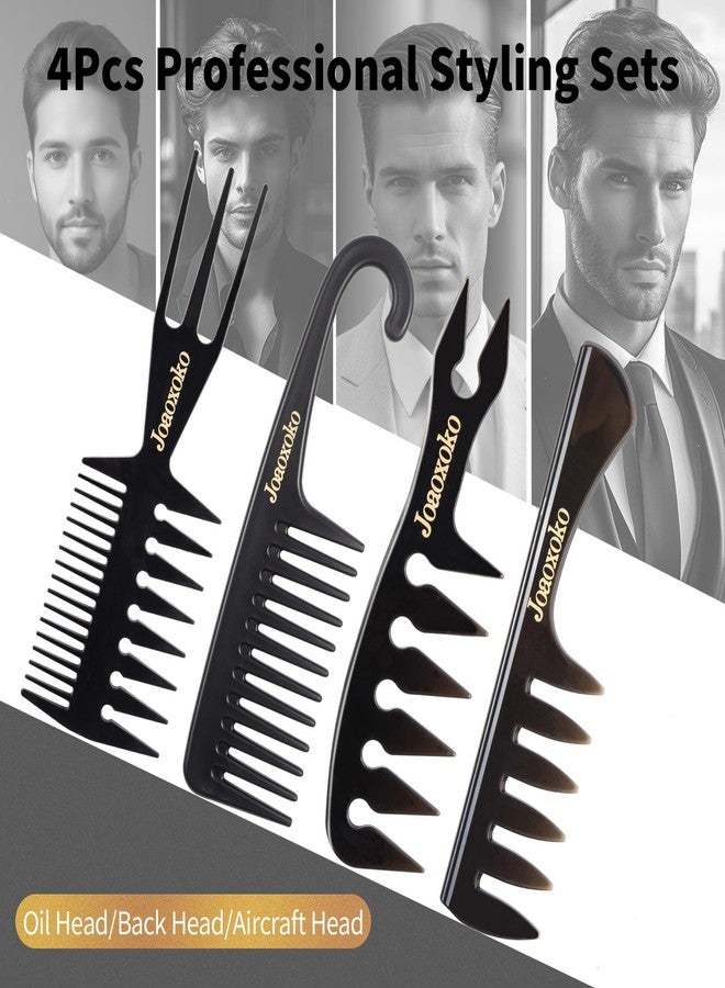 joaoxoko Wide Tooth Comb Set for Men - 4 Pcs Professional Barber Combs with Anti-Static Design, Reduce Hair Pulling for Curly Thick Hair, Textured ABS Black Combs for Travel Salon Home Grooming - Image 5