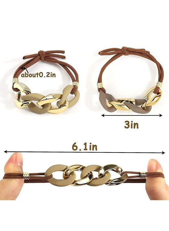 2 Pcs Chain Bracelet Hair Ties High Resilience No Damage Rubber Band Ponytail Holders Elastic Hair Accessories For Daily Wear Office School Party Gym Brown and Coffee Color - Image 4
