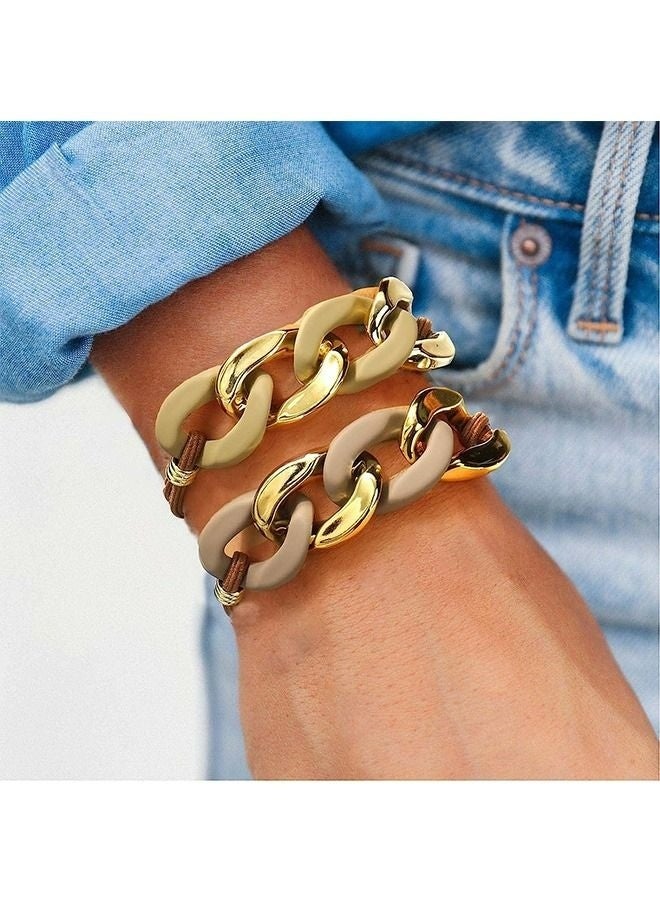 2 Pcs Chain Bracelet Hair Ties High Resilience No Damage Rubber Band Ponytail Holders Elastic Hair Accessories For Daily Wear Office School Party Gym Brown and Coffee Color - Image 2