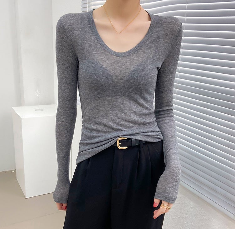 Black Shirt Explosions Inner Base Shirt Women'S Mesh Shirt High-End Perspective T-Shirt - Image 1