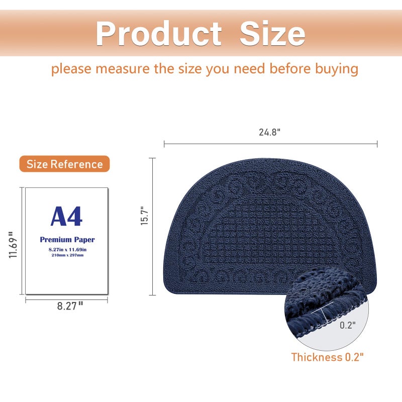 Echaprey Half Round Non-Slip Kitchen Bathroom Toilet Doormat Floor Rug Mat Keeps Your Floors Clean Home Decor (Small, Blue) - Image 2