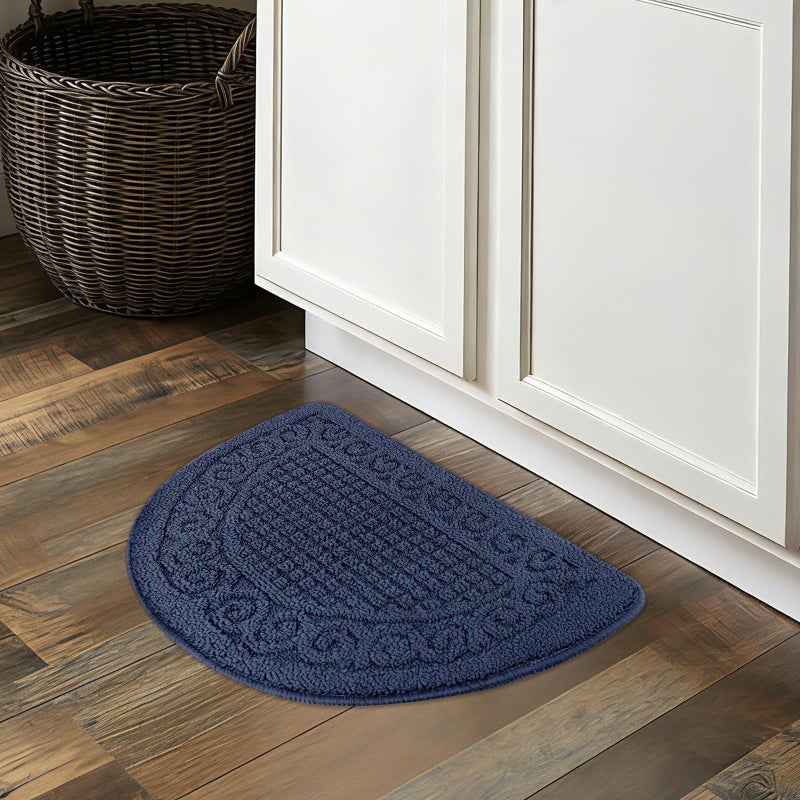Echaprey Half Round Non-Slip Kitchen Bathroom Toilet Doormat Floor Rug Mat Keeps Your Floors Clean Home Decor (Small, Blue) - Image 3