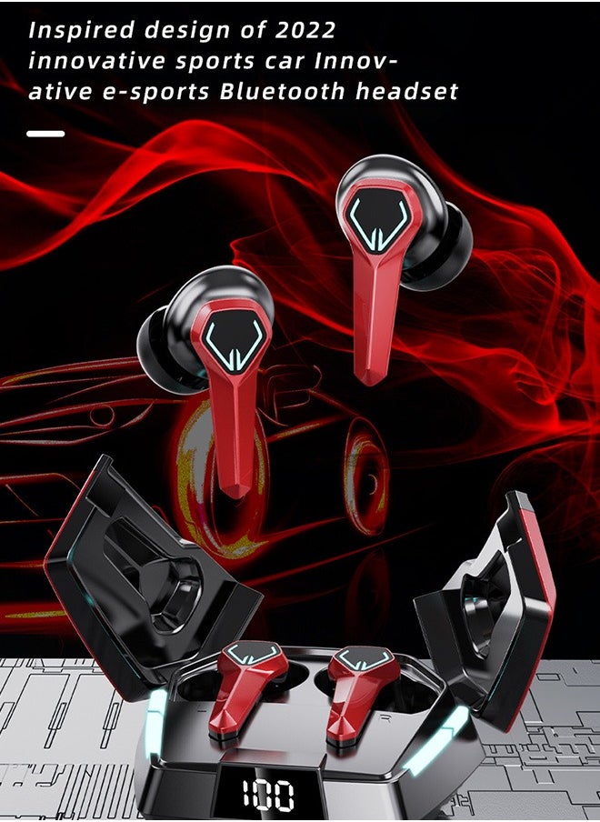 Wireless Earbuds Headphones, Bluetooth 5.3 Headphones with LED Screen, Hi-Fi Stereo in Ear Ear Buds Earphones (Black+Red)