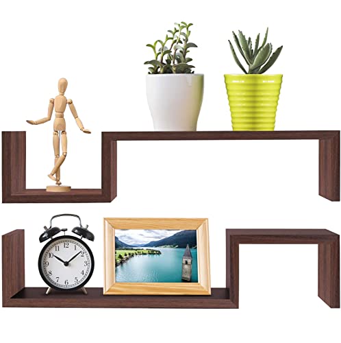 Greenco Set of 2 Decorative S Shaped Wall Mounted Floating Shelves- Walnut Finish - Image 5