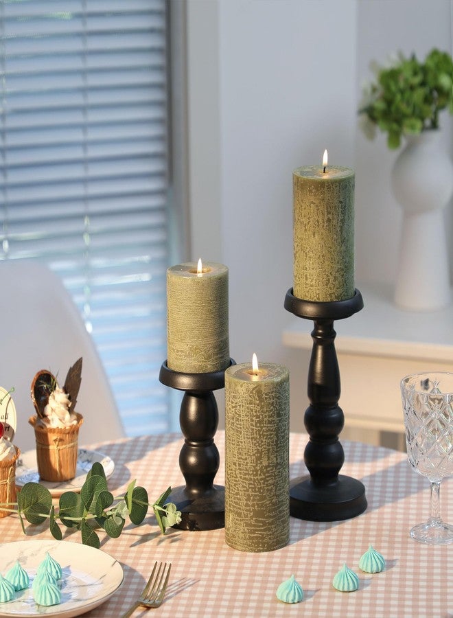 HILUMIDA Moss Green Pillar Candles Set of 3 - Hand-Poured Unscented Candles,Smokeless Dripless Candles for Dinner Table and Home, Set of 3 in Different Sizes (3"x4", 3"x5", 3"x6") - Image 5