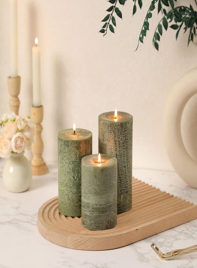 HILUMIDA Moss Green Pillar Candles Set of 3 - Hand-Poured Unscented Candles,Smokeless Dripless Candles for Dinner Table and Home, Set of 3 in Different Sizes (3"x4", 3"x5", 3"x6") - Image 4