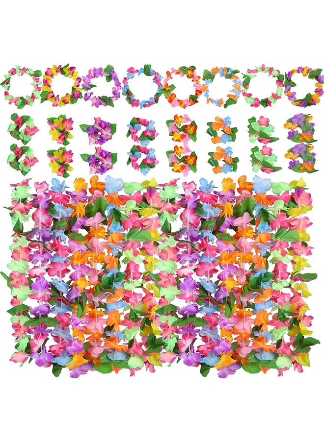 Peachjoy Hawaiian Flowers Garlands, 32 pcs Flowers For Hawaii Party Decorations Supplies, Wreath Headband With 16 Bracelets 8 Headbands And 8 Necklaces for Party Necklace Photo Booth Props DIY Latex Flowers  - Image 1