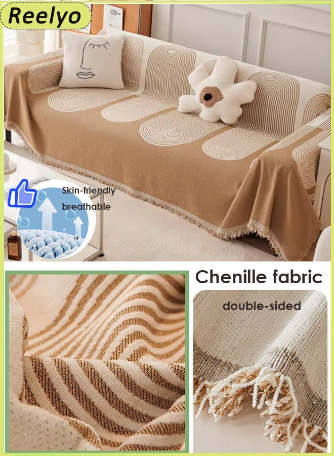 Reelyo Sofa Slipcover Sofa Cover 3/4 Seater Wrinkle-free Full Coverage Couch Slipcover Exquisitely Detailed Slip Flexible Resistant Jacquard Sofa Protector Non-Slip Washable Decorative Soft Warm Sectional Couch Cover yarn Sofa Cover for Sectional Sofa, Dogs, Cats, Kids, Pets Furniture Protector Cloth Multi -Sized Wear Resistance, Dirty, Washing, Can Be Removed，100% Chenille 180*230CM BROWN - Image 1