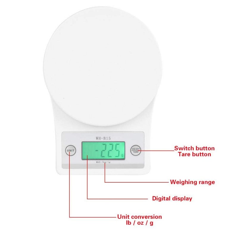 klarako Kitchen Scale 7kg/1g High Precise Digital Electronic Food Scale Multi-Functional Baking Weighing - Image 4