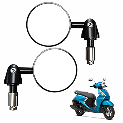 Asryd Aluminium Alloy Motorcycle Mirrors - Round Adjustable Upto 180 Degree Bar End Side Mirror Suitable For (Pack of 2) For Yamaha Fascino 125 - Image 1