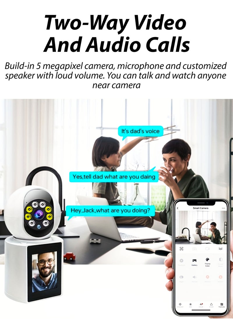 R.VIHAN - Home Office Security Surveillance Camera Two Way Video Calling Full HD 1080P WiFi Camera With 2.8 Inch Screen For Baby Kids Elders Pets 350 Degree Night Vision Smart Motion Detection Free 32GB Card - Image 1