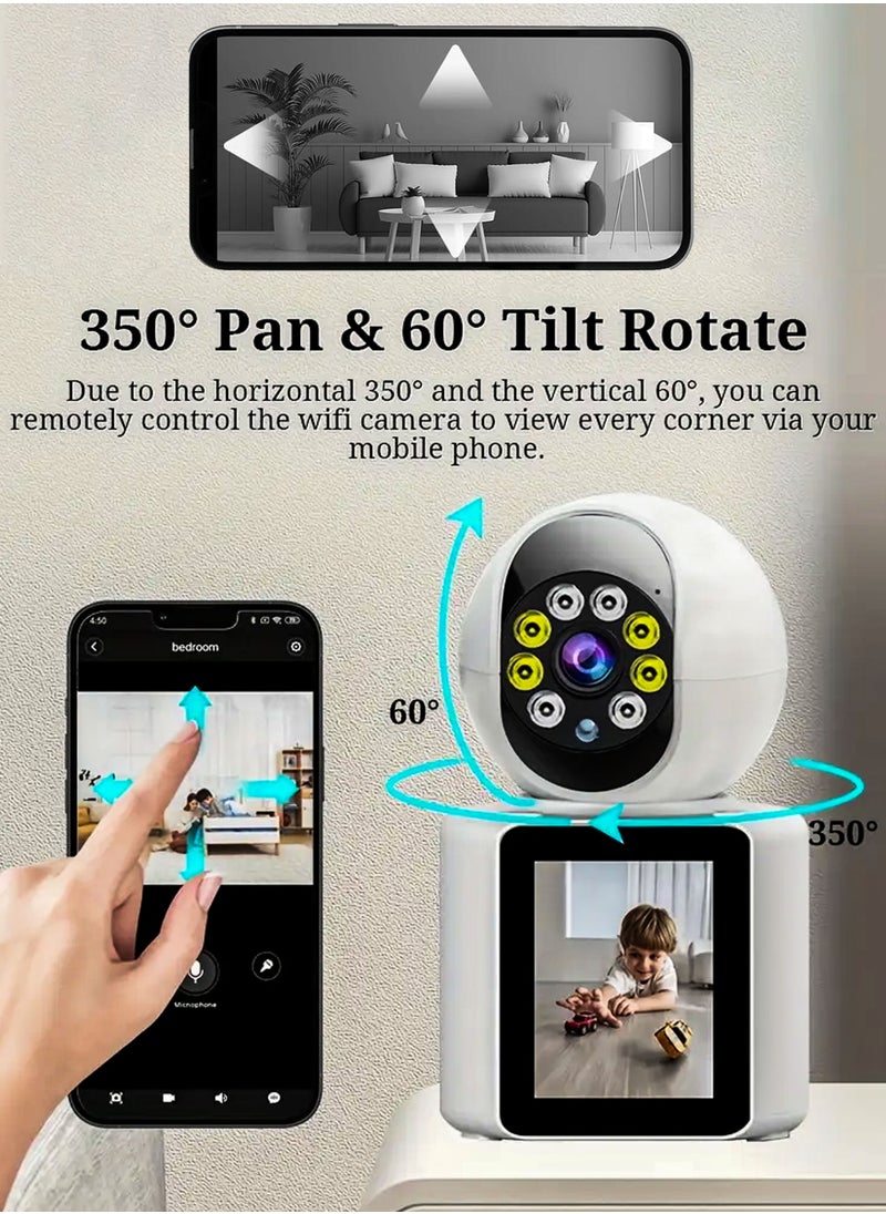 R.VIHAN - Home Office Security Surveillance Camera Two Way Video Calling Full HD 1080P WiFi Camera With 2.8 Inch Screen For Baby Kids Elders Pets 350 Degree Night Vision Smart Motion Detection Free 32GB Card - Image 1