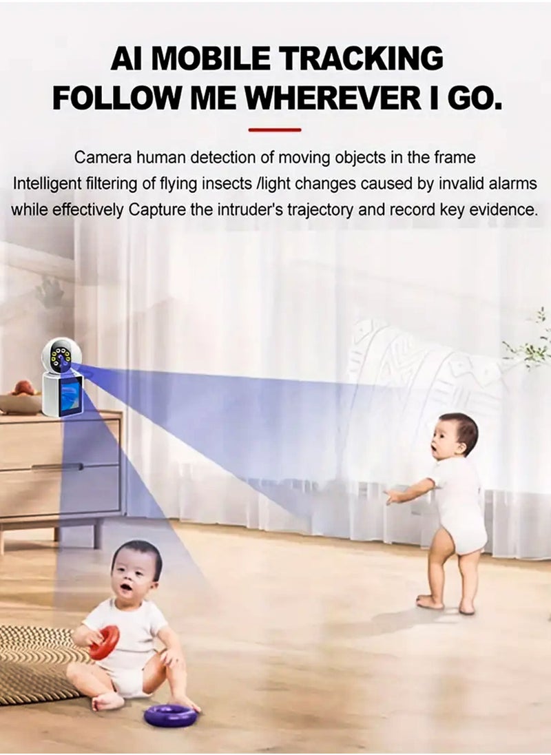 R.VIHAN - Home Office Security Surveillance Camera Two Way Video Calling Full HD 1080P WiFi Camera With 2.8 Inch Screen For Baby Kids Elders Pets 350 Degree Night Vision Smart Motion Detection Free 32GB Card - Image 1