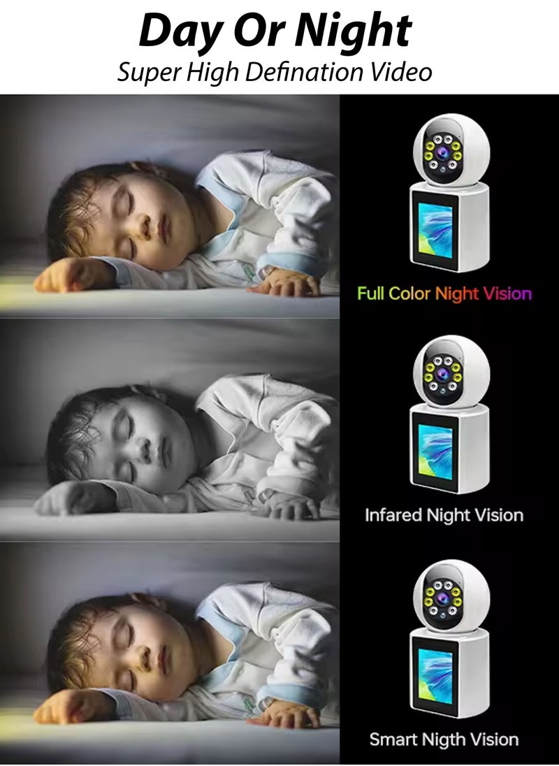 R.VIHAN - Home Office Security Surveillance Camera Two Way Video Calling Full HD 1080P WiFi Camera With 2.8 Inch Screen For Baby Kids Elders Pets 350 Degree Night Vision Smart Motion Detection Free 32GB Card - Image 1
