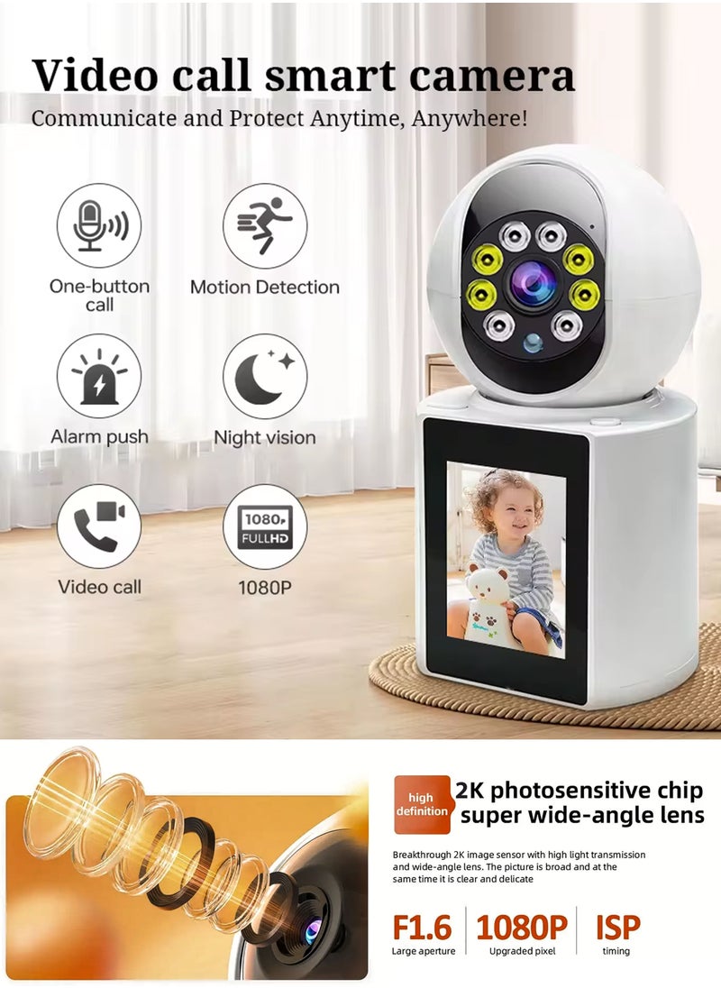 R.VIHAN - Home Office Security Surveillance Camera Two Way Video Calling Full HD 1080P WiFi Camera With 2.8 Inch Screen For Baby Kids Elders Pets 350 Degree Night Vision Smart Motion Detection Free 32GB Card - Image 1