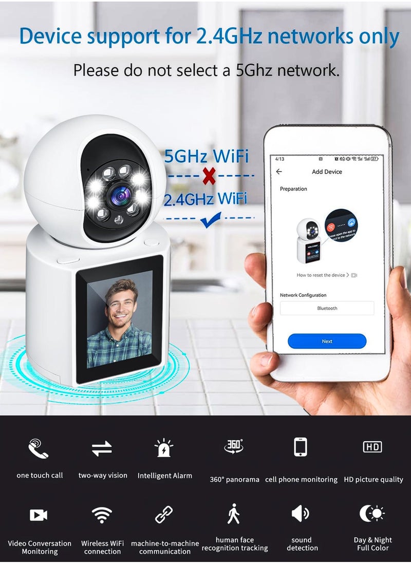 R.VIHAN - Home Office Security Surveillance Camera Two Way Video Calling Full HD 1080P WiFi Camera With 2.8 Inch Screen For Baby Kids Elders Pets 350 Degree Night Vision Smart Motion Detection Free 32GB Card - Image 1