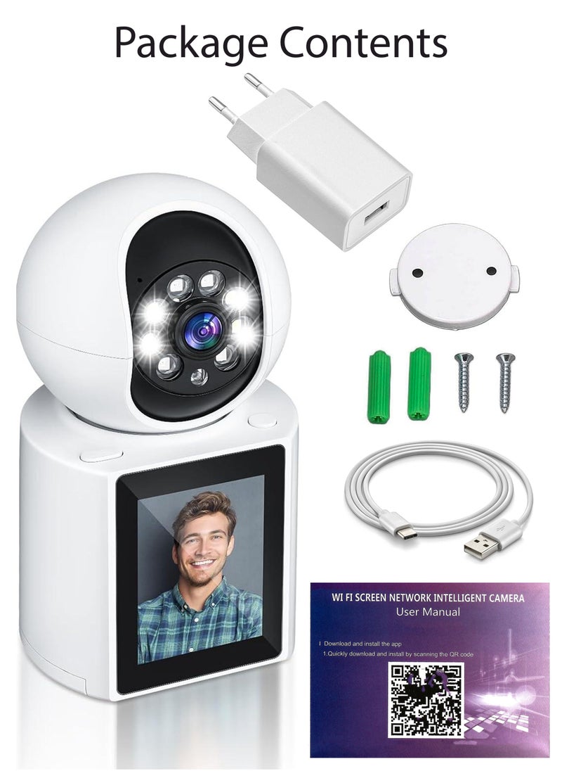 R.VIHAN - Home Office Security Surveillance Camera Two Way Video Calling Full HD 1080P WiFi Camera With 2.8 Inch Screen For Baby Kids Elders Pets 350 Degree Night Vision Smart Motion Detection Free 32GB Card - Image 1