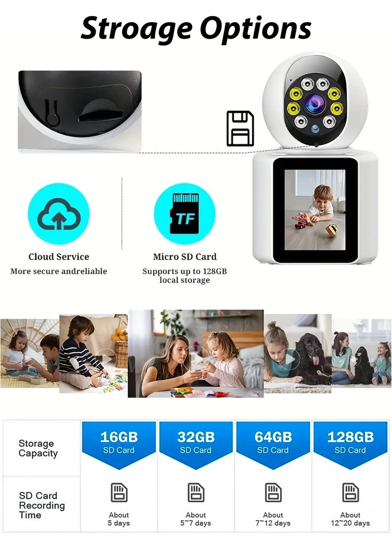 R.VIHAN - Home Office Security Surveillance Camera Two Way Video Calling Full HD 1080P WiFi Camera With 2.8 Inch Screen For Baby Kids Elders Pets 350 Degree Night Vision Smart Motion Detection Free 32GB Card - Image 1