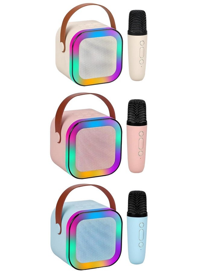 ماجيك واند Magicwand K12【عبوة من 3 مكبرات صوت مزودة بشحن USB-C وميكروفون واحد】 ميكروفون كاريوكي للأطفال مزود بتقنية البلوتوث وإضاءة LED RGB للأطفال【أزرق، وردي، بيج】 - Image 1