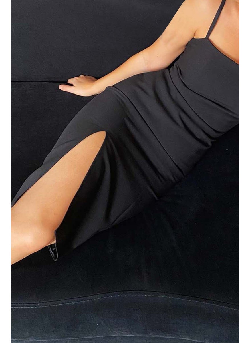 Due Stelle Women's Black Front Slit Lycra Dress - No Underwear  - Image 1