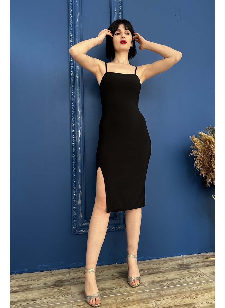 Due Stelle Women's Black Front Slit Lycra Dress - No Underwear  - Image 3