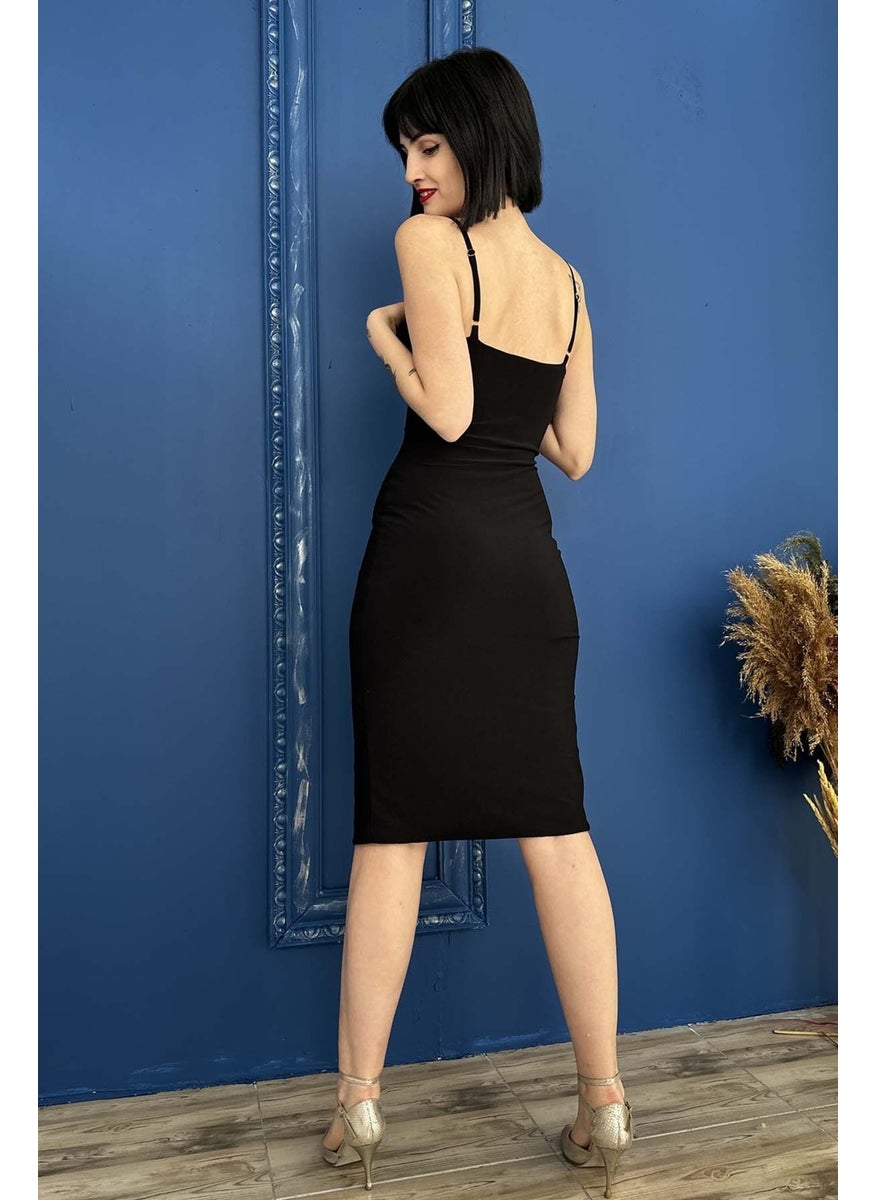 Due Stelle Women's Black Front Slit Lycra Dress - No Underwear  - Image 5