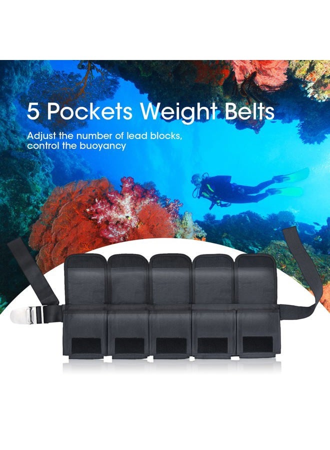 Pluzluce Scuba Weight Belt with 5 Pockets, Quick-Release Buckle Diving Pocket Weight Belt Adjustable Snorkeling Webbing Weight Pouch Belt fit for Waist 32" to 52" Black - Image 4