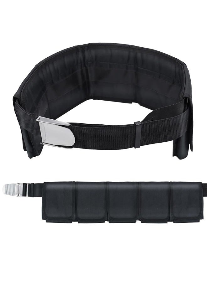 Pluzluce Scuba Weight Belt with 5 Pockets, Quick-Release Buckle Diving Pocket Weight Belt Adjustable Snorkeling Webbing Weight Pouch Belt fit for Waist 32" to 52" Black - Image 1