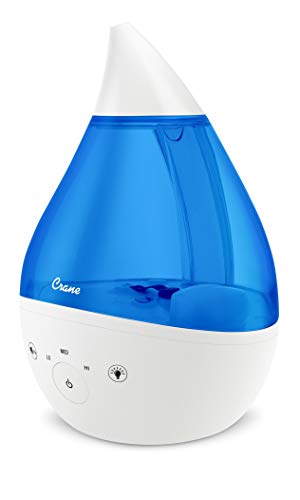 Crane 4in1 Drop 20 Ultrasonic Cool Mist Humidifier with Sound Machine Night Light Aroma Tray 1 Gallon Top Fill Blue  White