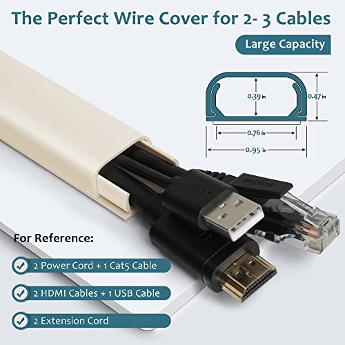 ZhiYo 153in Cord Hider Wall, Wire Hiders for 3 Cords, Paintable Cable Cover for 2 Thick Extension Cables, Wire Concealer to Hide Cords Wall Mounted TV, 9X L17in X W0.95in X 0.47in, Beige - Image 2