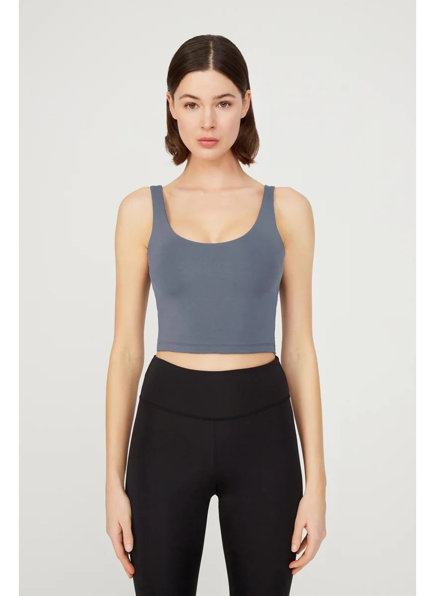 Los Ojos Anthracite Lightly Supported Back Detail Covered Crop Top Sports Bustier