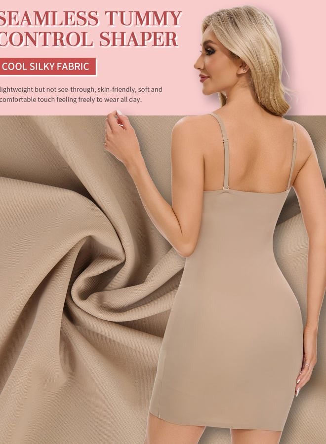SLIMBELLE Shapewear Slips For Under Dress Deep V Neck Adjustable Strap Tummy Control Full Slip Seamless Shaper For Women, Beige, S - Image 4