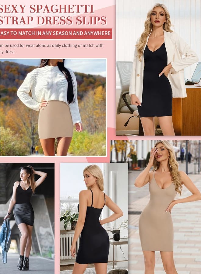 SLIMBELLE Shapewear Slips For Under Dress Deep V Neck Adjustable Strap Tummy Control Full Slip Seamless Shaper For Women, Beige, S - Image 5