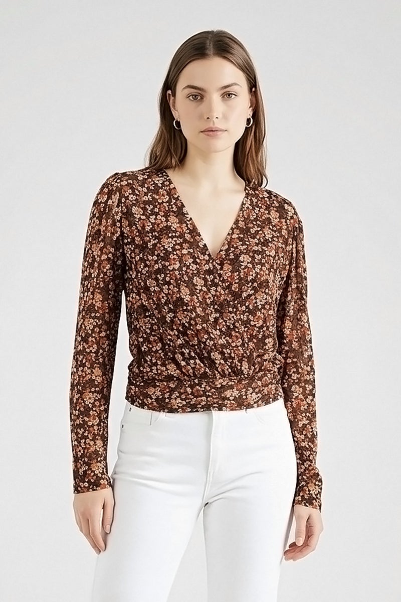 Ramy Brook Women V Neck Long Sleeve Floral Print Blouses, Multicolor - Image 1