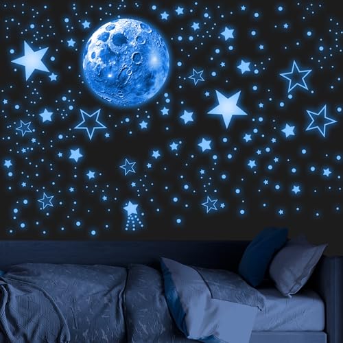 Robmoda 965 PCS Glow in The Dark Stars and Moon for Ceiling Luminous Stars and Planet Wall Decals Kids Room Decor Glowing Galaxy Wall Stickers for Nursery Decorations Blue - Image 1
