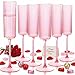 Joyido 36 Pack Pink Plastic Champagne Flutes 6oz Ribbed Disposable Champagne Glasses Clear Pink Vintage Mimosa Glasses with Long Stem Elegant Lightweight for Valentines Day Wedding Party - Image 1
