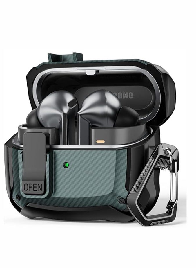 Carbon grain surface Cover Case Compatible With Samsung Galaxy Buds 3 Pro /Bud3 Lock Clip,Protective anti-fall Skin-- Green - Image 1