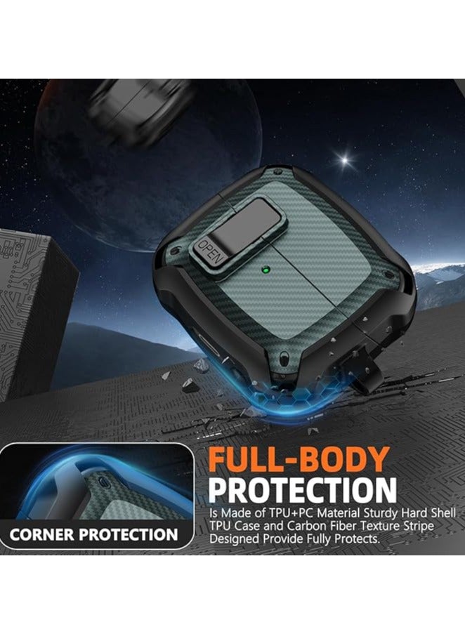 Carbon grain surface Cover Case Compatible With Samsung Galaxy Buds 3 Pro /Bud3 Lock Clip,Protective anti-fall Skin-- Green - Image 4