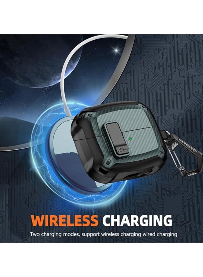 Carbon grain surface Cover Case Compatible With Samsung Galaxy Buds 3 Pro /Bud3 Lock Clip,Protective anti-fall Skin-- Green - Image 5