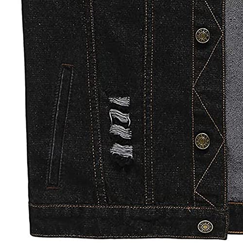 NASKY Men's Fit Retro Ripped Denim Vest Sleeveless Jean Vest and Jacket (Large, Black) - Image 4
